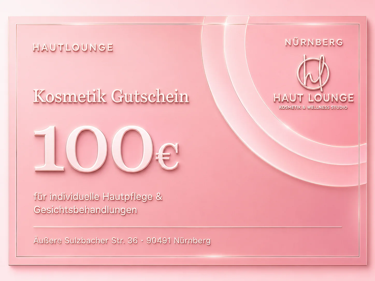 Rosa Hautlounge Kosmetik Gutschein Nürnberg im Wert von 100 Euro für Hautpflege und Gesichtsbehandlungen